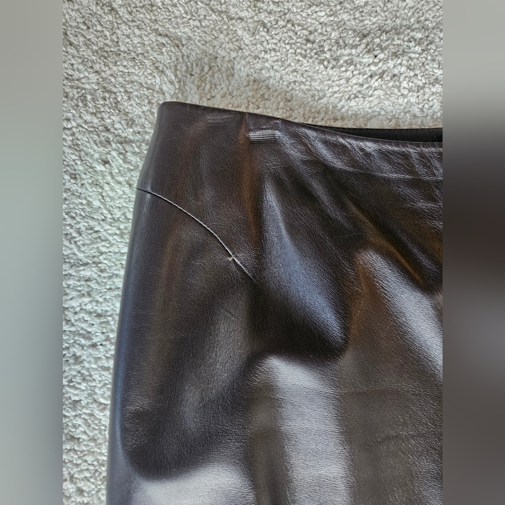 VTG DANA BUCHMAN Chocolate Brown Leather Pants | SZ 6P - Picture 5 of 12
